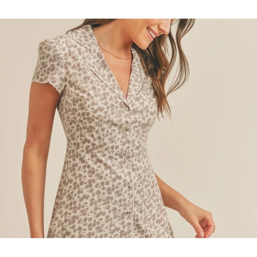 Reset by Jane Button Front Mini Dress Ditsy Floral Y2K Size Large Feminine Short - Picture 2 of 11